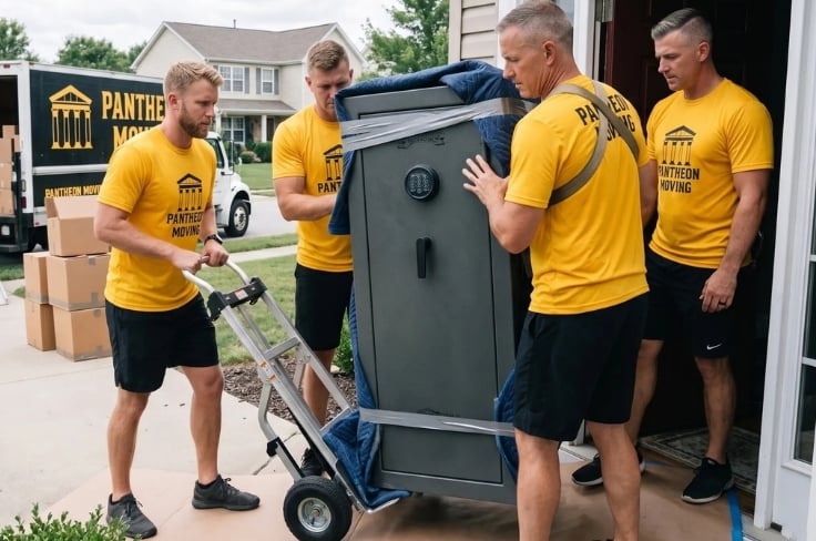 Pantheon Moving crew moving a pool table in Kansas City