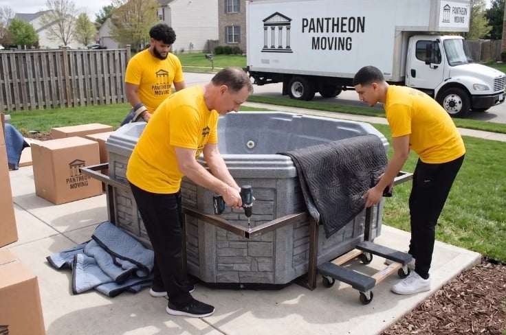 Pantheon Moving crew setting up furniture and equipment for a corporate event in Kansas City